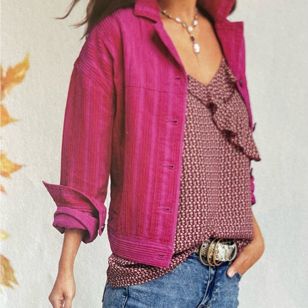 CAbi Fresco Cami Style #4186 Burgundy Geo Print Ruffle Size Small